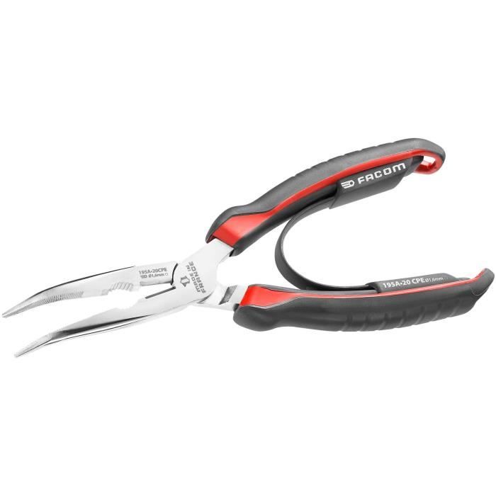 Needle-nose pliers - FACOM - 195A.20CPEPB - Half round - Long - Bent - Tapered - 200 mm