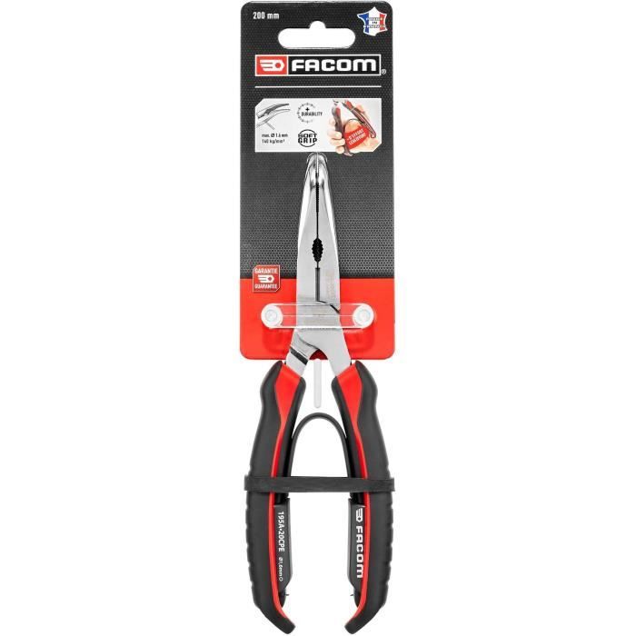 Needle-nose pliers - FACOM - 195A.20CPEPB - Half round - Long - Bent - Tapered - 200 mm