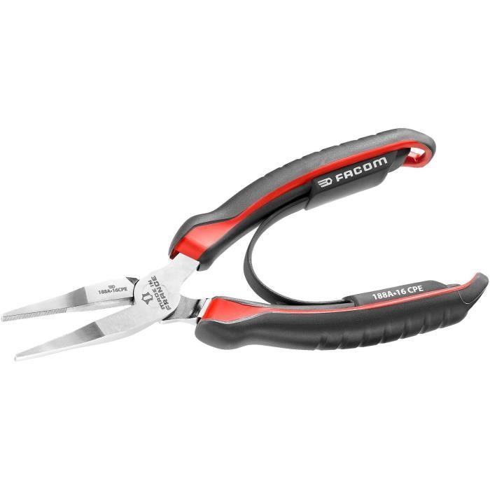 Straight flat -plague pliers 168 mm Facom - 188A.16CPEPB - Thin 46mm length and finely striated beak to strengthen the socket