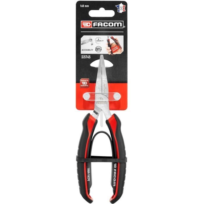 Straight flat -plague pliers 168 mm Facom - 188A.16CPEPB - Thin 46mm length and finely striated beak to strengthen the socket