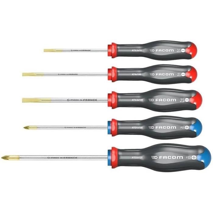 Protwist Tournvist set imprints Slit and Prozidriv Facom - AT.5PB (3 Lecrete screwdriver + 2 Prozidriv imprint screwdrivers)