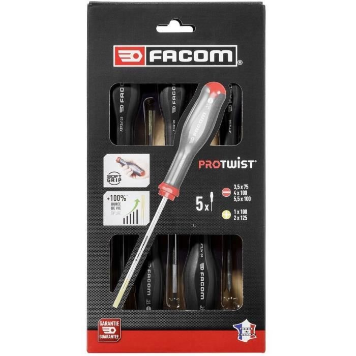 Protwist Tournvist set imprints Slit and Prozidriv Facom - AT.5PB (3 Lecrete screwdriver + 2 Prozidriv imprint screwdrivers)