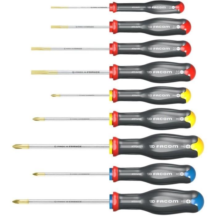 Box of 9 screwdriver Protwist Loven/Phillips/Prozidriv Facom - At.9pb (box 4 Tvis Lit + 3 Phillips + 2 Prozidriv)