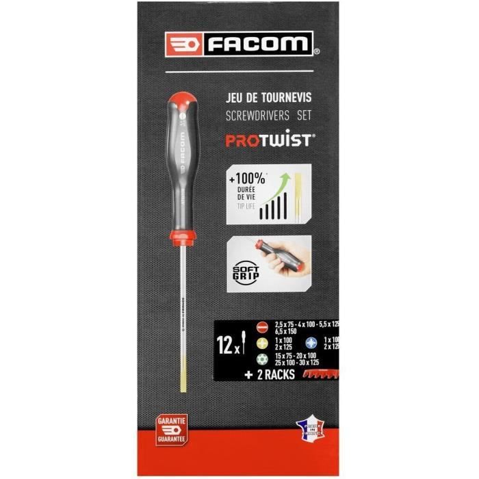 Set of 12 PROTWIST screwdrivers + 2 storage racks - FACOM - AT.J12R1PB