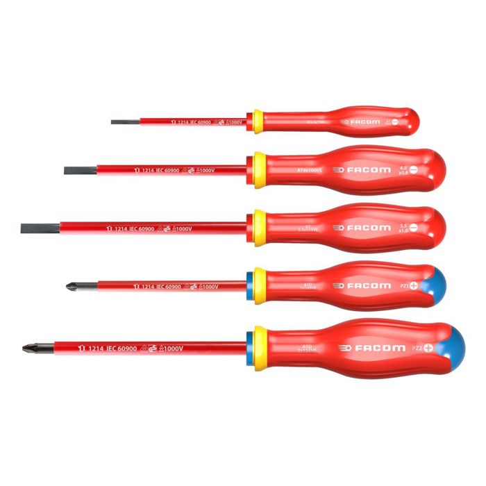 Box of 5 Tournvis Protwist isolated 1000V Facom - AT5VE.PB (delivered with 3 screwdriver + 2 prozidriv)