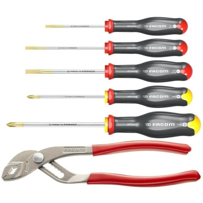 Box of 5 Facom screwdriver - AT5.170PB (delivered with 3 tvis a slit + 2 prozidriv tvis + pliers Multiprise capacity 46mm)