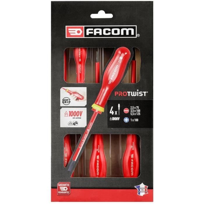 Box of 4 Tournvis Protwist isolated 1000V Facom - AT4VEPB (delivered with 2 screwdriver Mente + 2 Prozidriv)