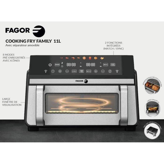 FAGOR Oil-free Fryer - Airfryer FG10AF - Capacity 11L - Double 5.5L Tanks - Removable Divider - 2200W