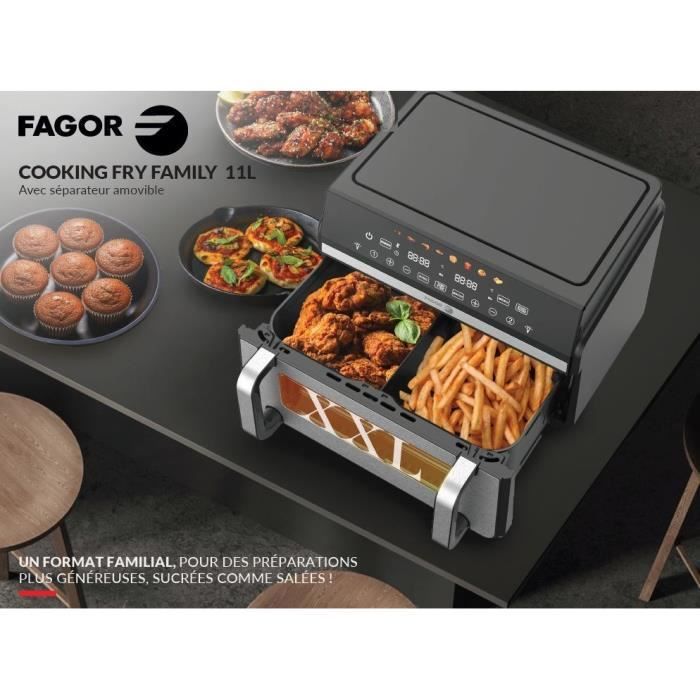 FAGOR Oil-free Fryer - Airfryer FG10AF - Capacity 11L - Double 5.5L Tanks - Removable Divider - 2200W