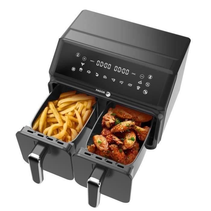 Airfryer 8L - FAGOR - Oil-free fryer 2 4L tanks - 2200W - 8 programs - Black