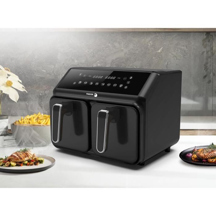 Airfryer 8L - FAGOR - Oil-free fryer 2 4L tanks - 2200W - 8 programs - Black