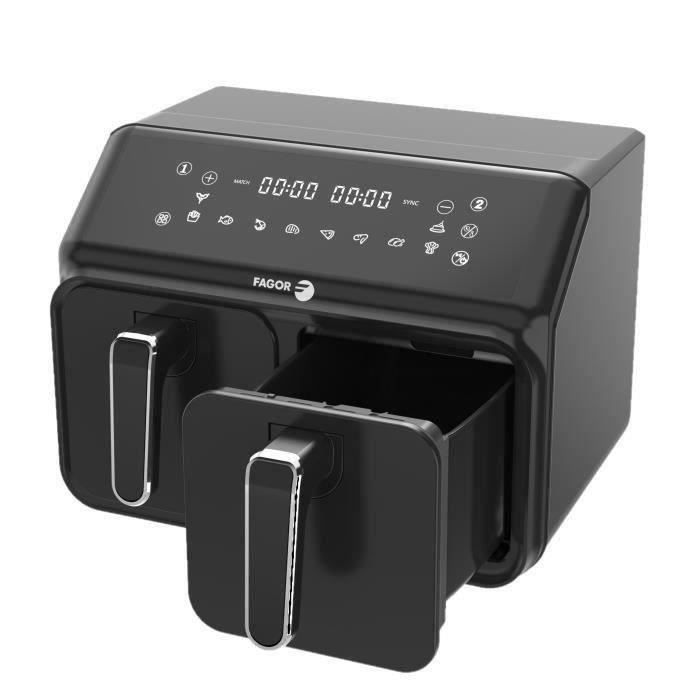 Airfryer 8L - FAGOR - Oil-free fryer 2 4L tanks - 2200W - 8 programs - Black