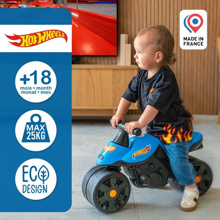 Balance Bike - Large Wheels - FALK - Hot Wheels Moto Racing - Recycled Plastic - Steerable Handlebars - Blue