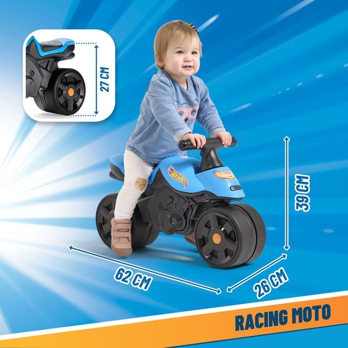 Balance Bike - Large Wheels - FALK - Hot Wheels Moto Racing - Recycled Plastic - Steerable Handlebars - Blue