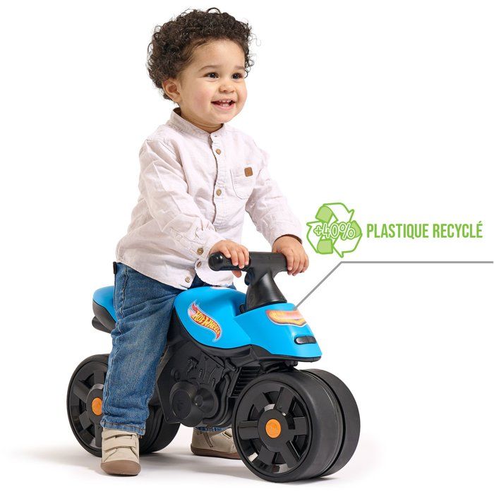 Balance Bike - Large Wheels - FALK - Hot Wheels Moto Racing - Recycled Plastic - Steerable Handlebars - Blue