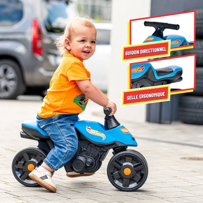 Balance Bike - Large Wheels - FALK - Hot Wheels Moto Racing - Recycled Plastic - Steerable Handlebars - Blue