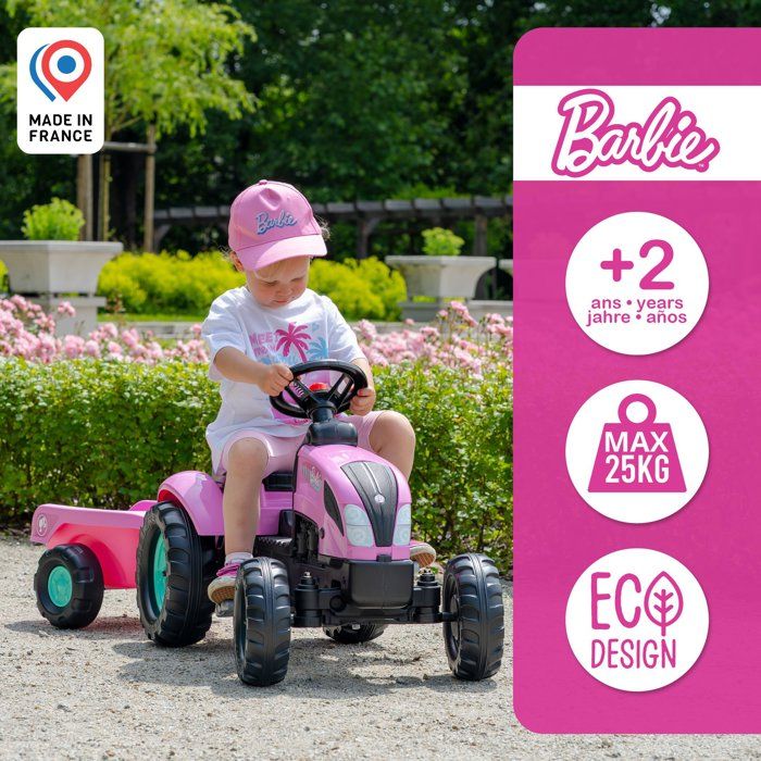 Pedal Tractor - FALK - Barbie - Includes trailer - Customizable license plate - Ages 2 and up