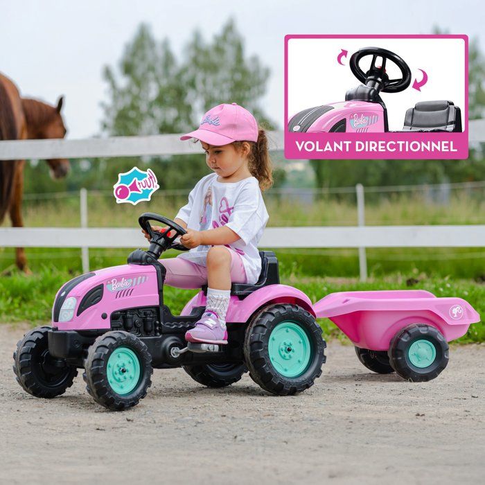 Pedal Tractor - FALK - Barbie - Includes trailer - Customizable license plate - Ages 2 and up