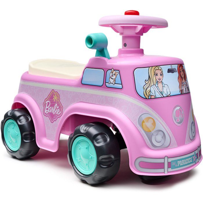 Ride-On Toy - FALK - Retro Barbie Van - Seat that opens - Steering wheel with horn - Customizable license plate - Ages 12 months and up