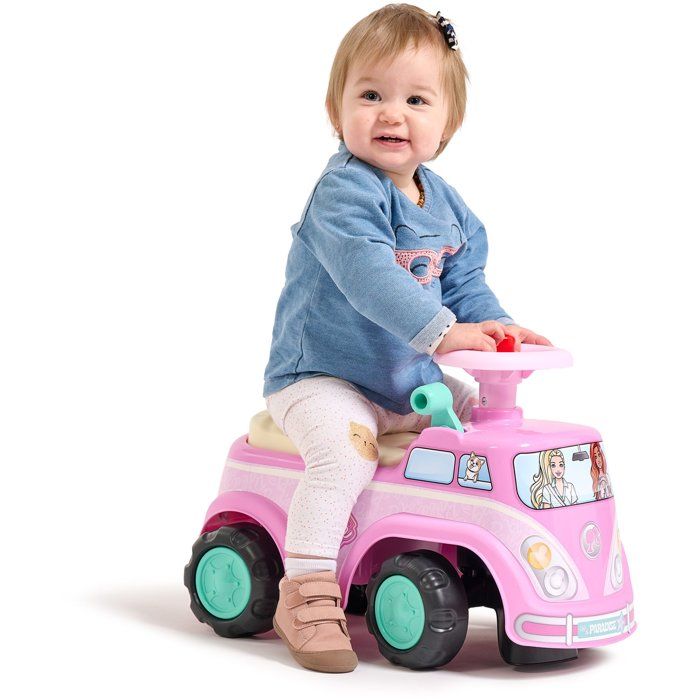 Ride-On Toy - FALK - Retro Barbie Van - Seat that opens - Steering wheel with horn - Customizable license plate - Ages 12 months and up