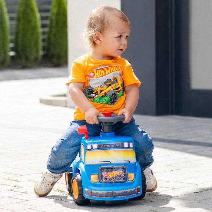 Ride-On Toy - FALK - Hot Wheels Truck - Opening seat - Steering wheel with horn - Customizable license plate - Ages 12 months and up