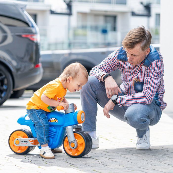 Balance Bike - Large, Quiet Wheels - FALK - Hot Wheels Retro Motorcycle - Recycled Plastic - Vintage - Blue