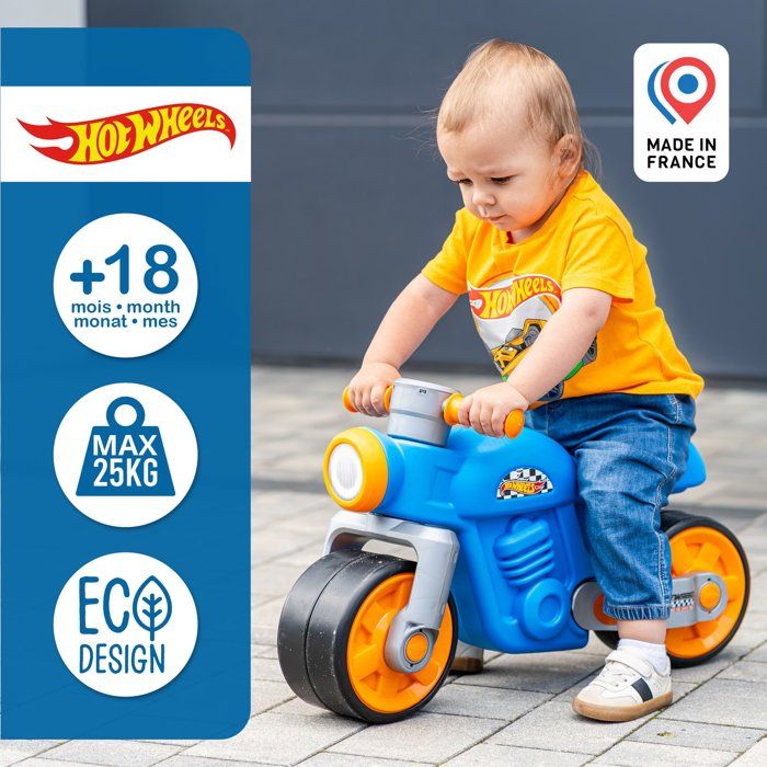 Balance Bike - Large, Quiet Wheels - FALK - Hot Wheels Retro Motorcycle - Recycled Plastic - Vintage - Blue