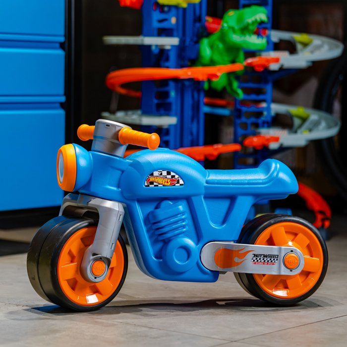 Balance Bike - Large, Quiet Wheels - FALK - Hot Wheels Retro Motorcycle - Recycled Plastic - Vintage - Blue
