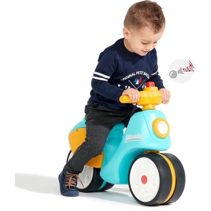FALK - Strada toddler scooter - silent wheels, directional handlebar with horn - Blue and Yellow