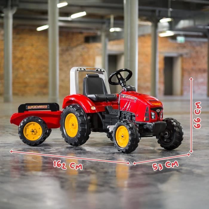 FALK - Supercharger red pedal tractor with opening hood and trailer included
