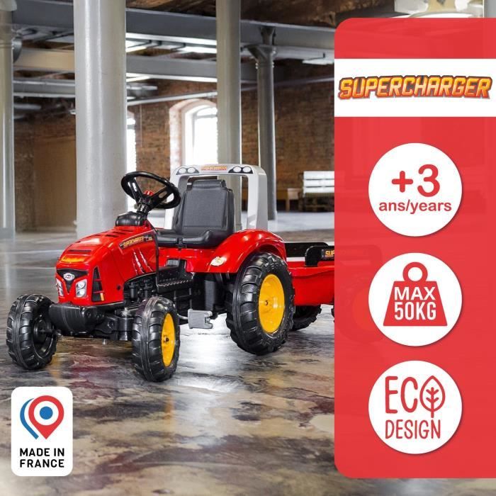 FALK - Supercharger red pedal tractor with opening hood and trailer included