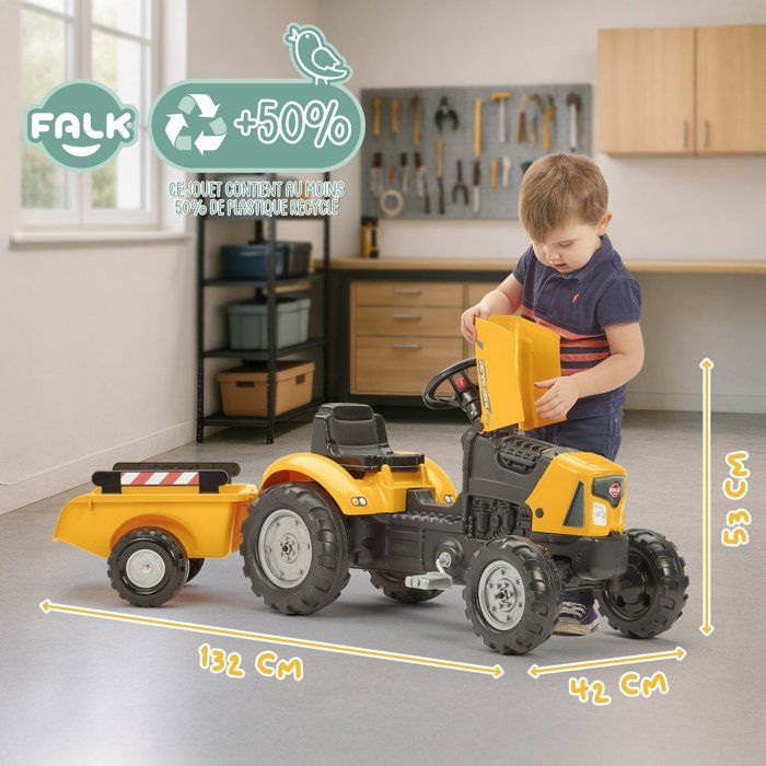 FALK SuperBuilder pedal tractor - opening hood and trailer - from 2 to 5 years