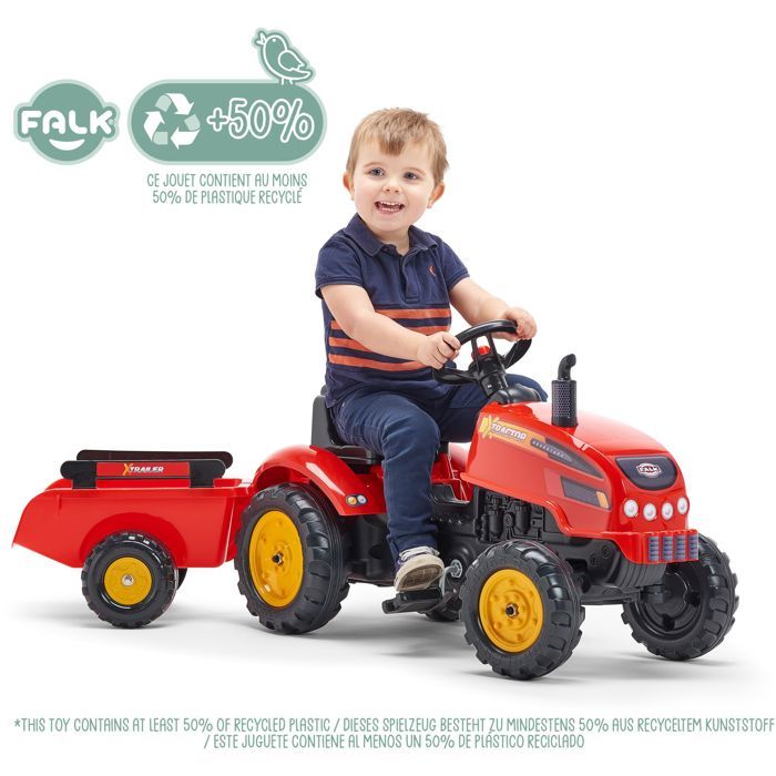 FALK - 2046AB - Red X Tractor pedal tractor with opening hood and trailer included