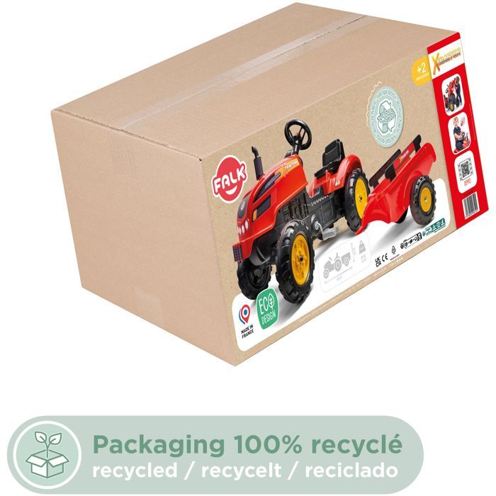 FALK - 2046AB - Red X Tractor pedal tractor with opening hood and trailer included