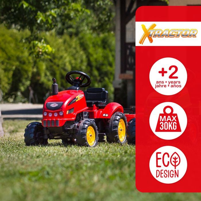 FALK - 2046AB - Red X Tractor pedal tractor with opening hood and trailer included