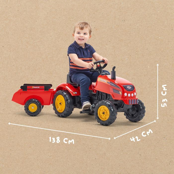 FALK - 2046AB - Red X Tractor pedal tractor with opening hood and trailer included