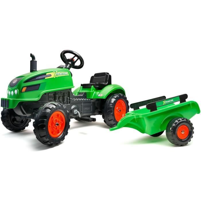 FALK - X Tractor Green Pedal Tractor w / Hood and Trailer Included