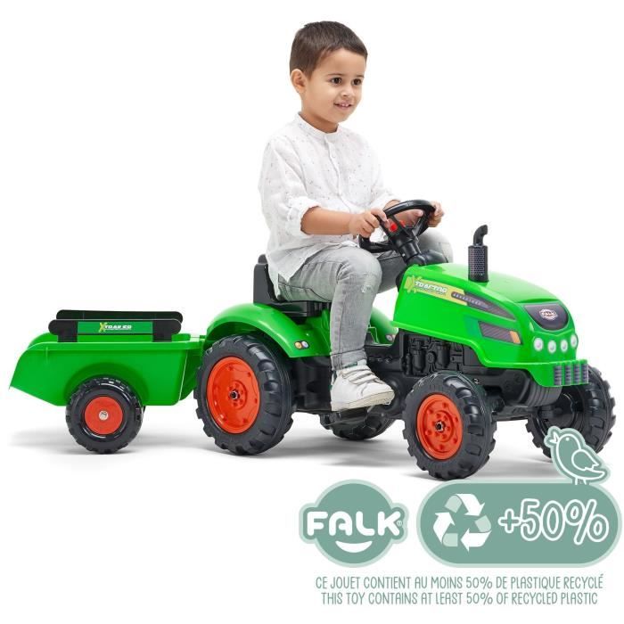 FALK - X Tractor Green Pedal Tractor w / Hood and Trailer Included