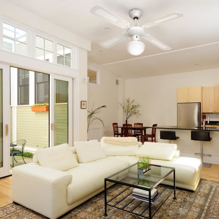 FARELEK - BALI Ø 107 cm - Reversible ceiling fan, 4 white blades / white canes + lighting - 112420
