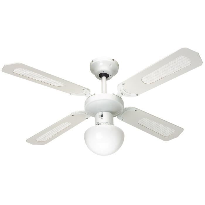 FARELEK - BALI Ø 107 cm - Reversible ceiling fan, 4 white blades / white canes + lighting - 112420