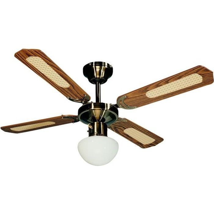 Farelek - Bali Ø 107 cm - Reversible ceiling fan Ancient brass, 4 drowned blades / walnut cana