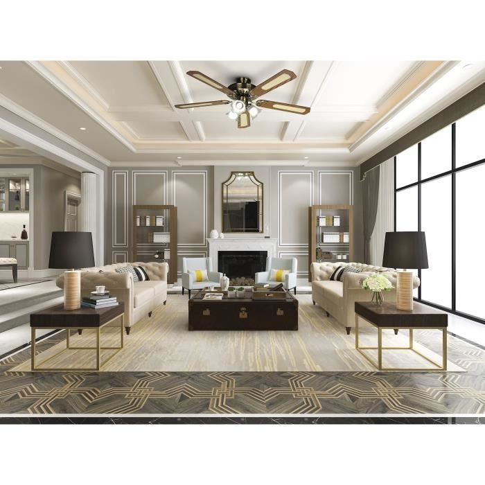 FARELEK - BALEARES Ø 132 cm - Reversible ceiling fan, 5 walnut / caned blades + lighting 3 tulips 60 watts E27 - 112470