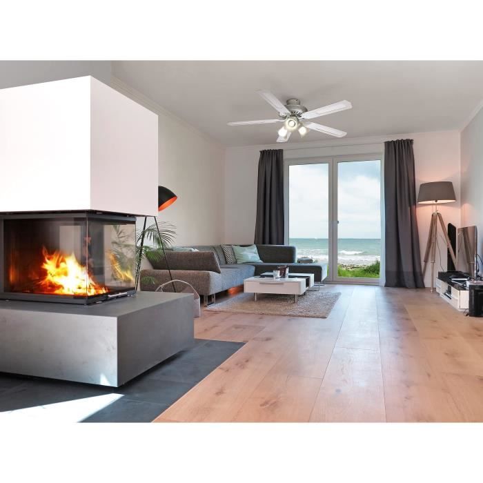 FARELEK - BALEARES Ø 132 cm - Reversible ceiling fan, 5 white blades / white canes + lighting