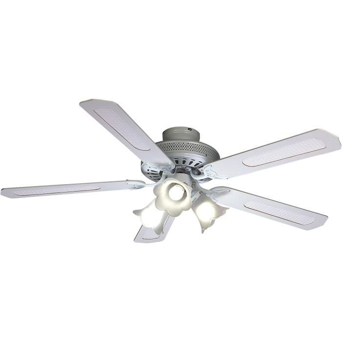 FARELEK - BALEARES Ø 132 cm - Reversible ceiling fan, 5 white blades / white canes + lighting