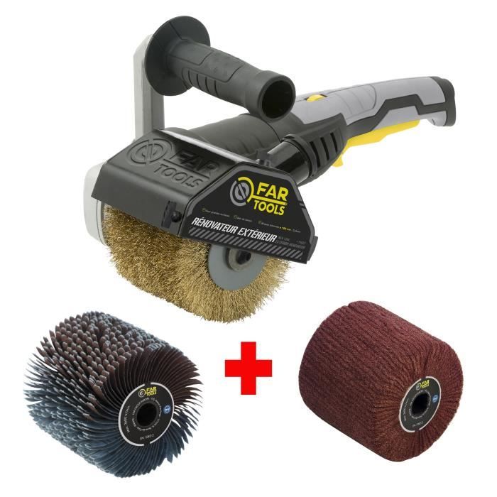 Fartools - Rex120c renovator + Abrasive Lanieres brush and synthetic fiber - for wood and metal - flat or complex surfaces