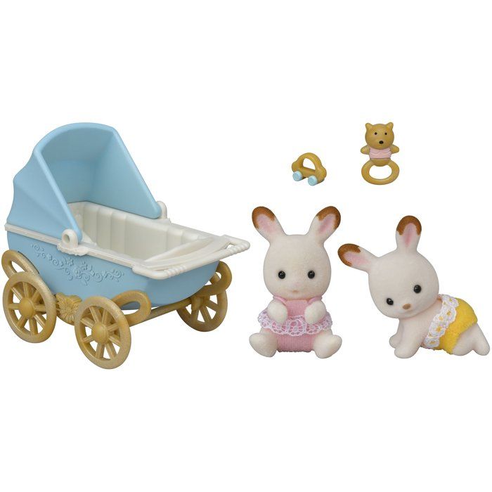Sylvanian Families - 5432 - Chocolate Bunny Twins and Double Stroller - Furniture