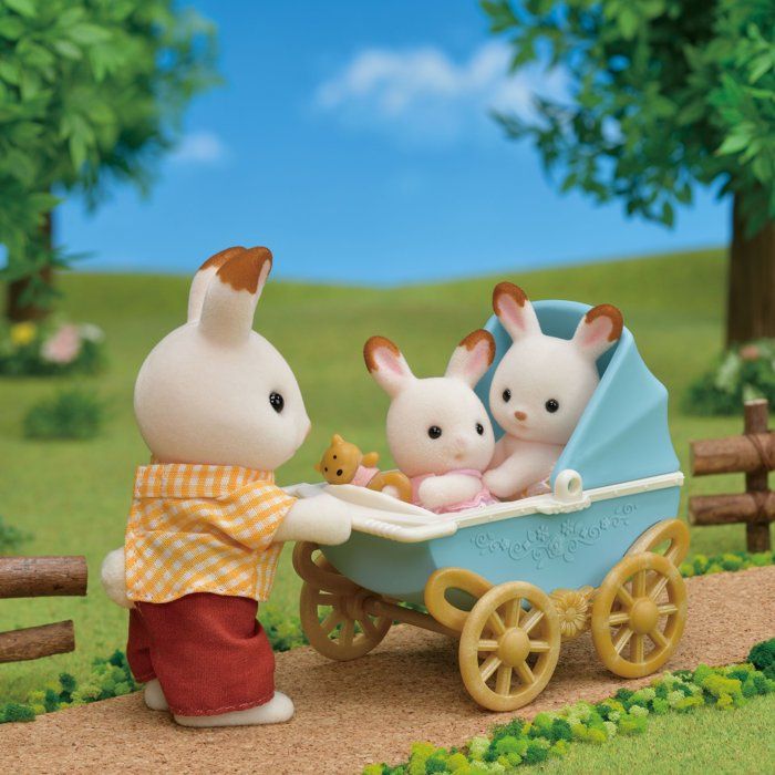 Sylvanian Families - 5432 - Chocolate Bunny Twins and Double Stroller - Furniture