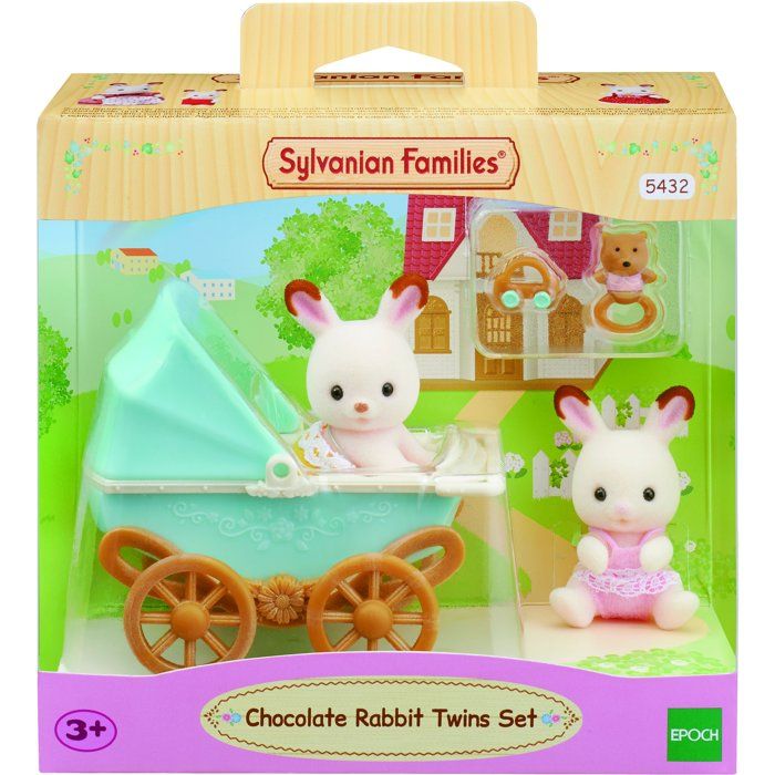 Sylvanian Families - 5432 - Chocolate Bunny Twins and Double Stroller - Furniture