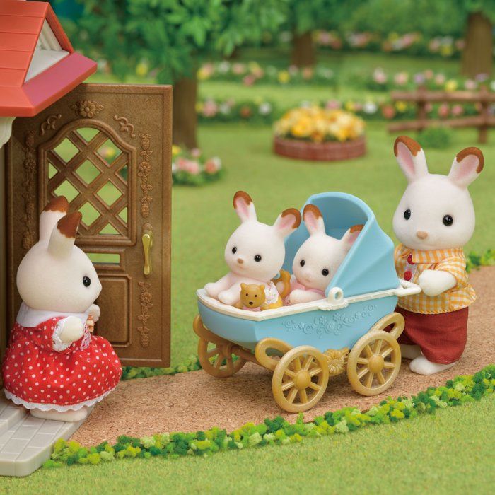 Sylvanian Families - 5432 - Chocolate Bunny Twins and Double Stroller - Furniture