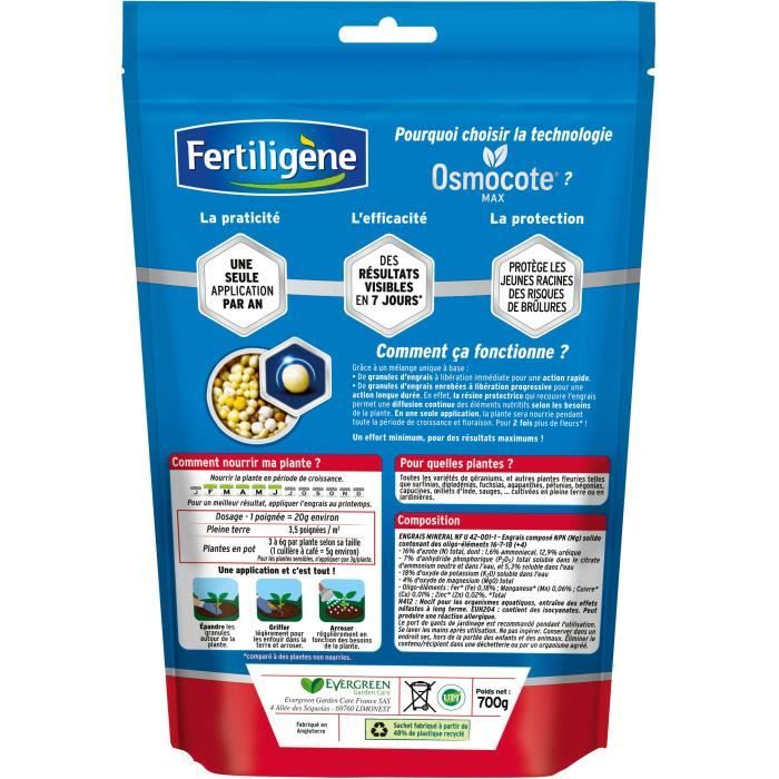 FERTILIGeNE - Long-lasting fertilizer Osmocote max Geraniums, Dipladenias, Surfinias 700g